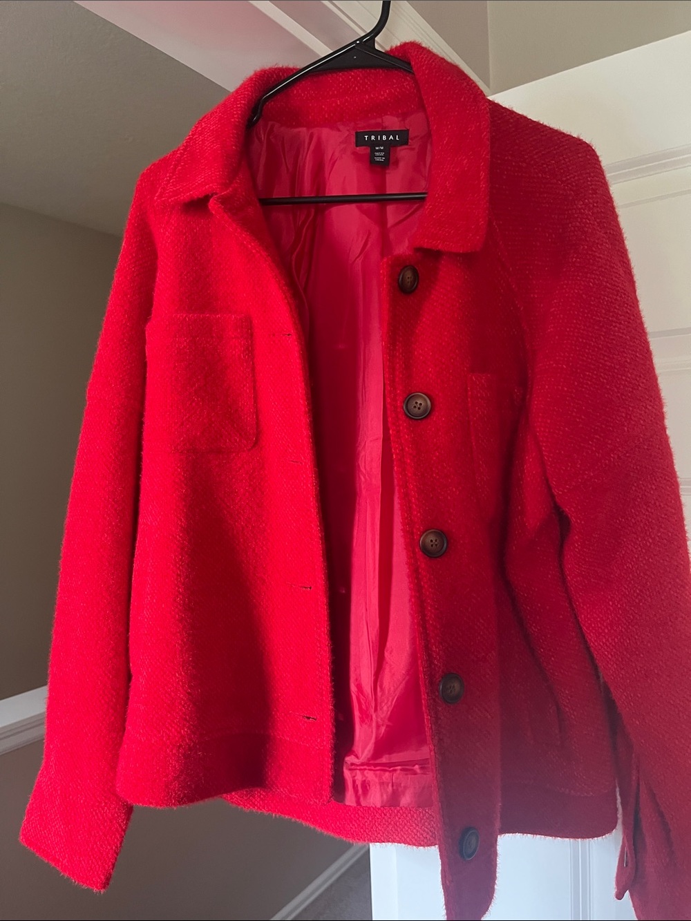 Tribal Bright Red Women's Button-Front Blazer Jacket, medium
